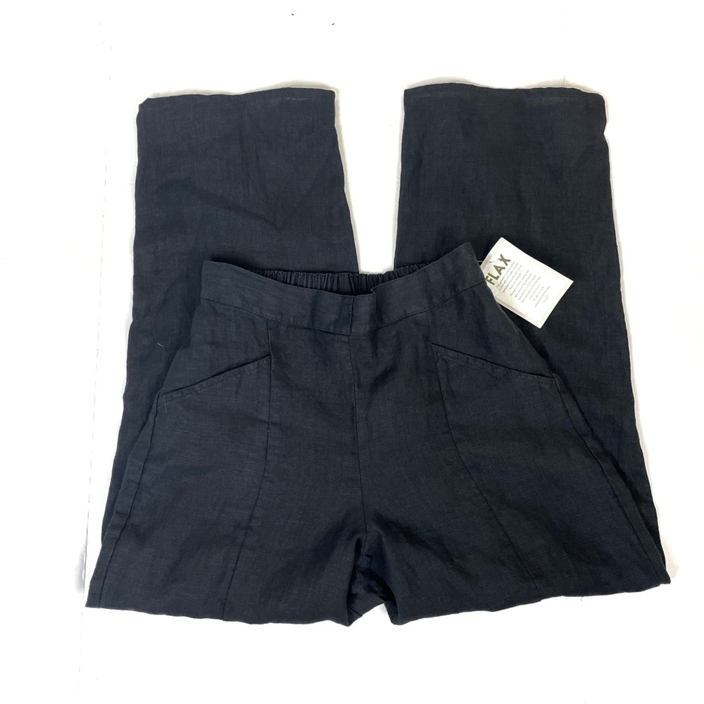 NWT FLAX Black Straight Leg Highwaisted Linen Lagenlook Pants